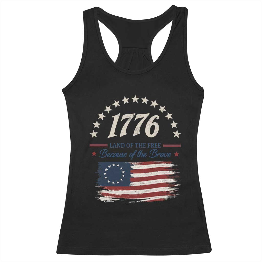 1776 Land of the Free Distressed Arch Graphic Racerback Tank Top Vintage Betsy Ross American Flag Stars Retro Patriotic TS02 Black Print Your Wear