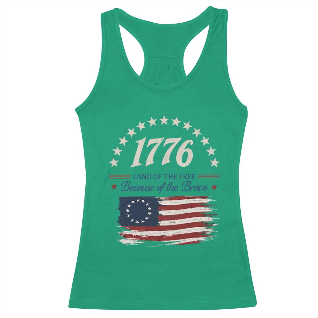 1776 Land of the Free Distressed Arch Graphic Racerback Tank Top Vintage Betsy Ross American Flag Stars Retro Patriotic TS02 Irish Green Print Your Wear