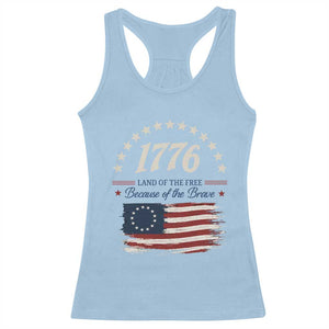 1776 Land of the Free Distressed Arch Graphic Racerback Tank Top Vintage Betsy Ross American Flag Stars Retro Patriotic TS02 Light Blue Print Your Wear