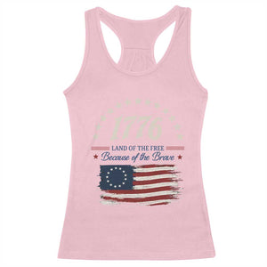 1776 Land of the Free Distressed Arch Graphic Racerback Tank Top Vintage Betsy Ross American Flag Stars Retro Patriotic TS02 Light Pink Print Your Wear