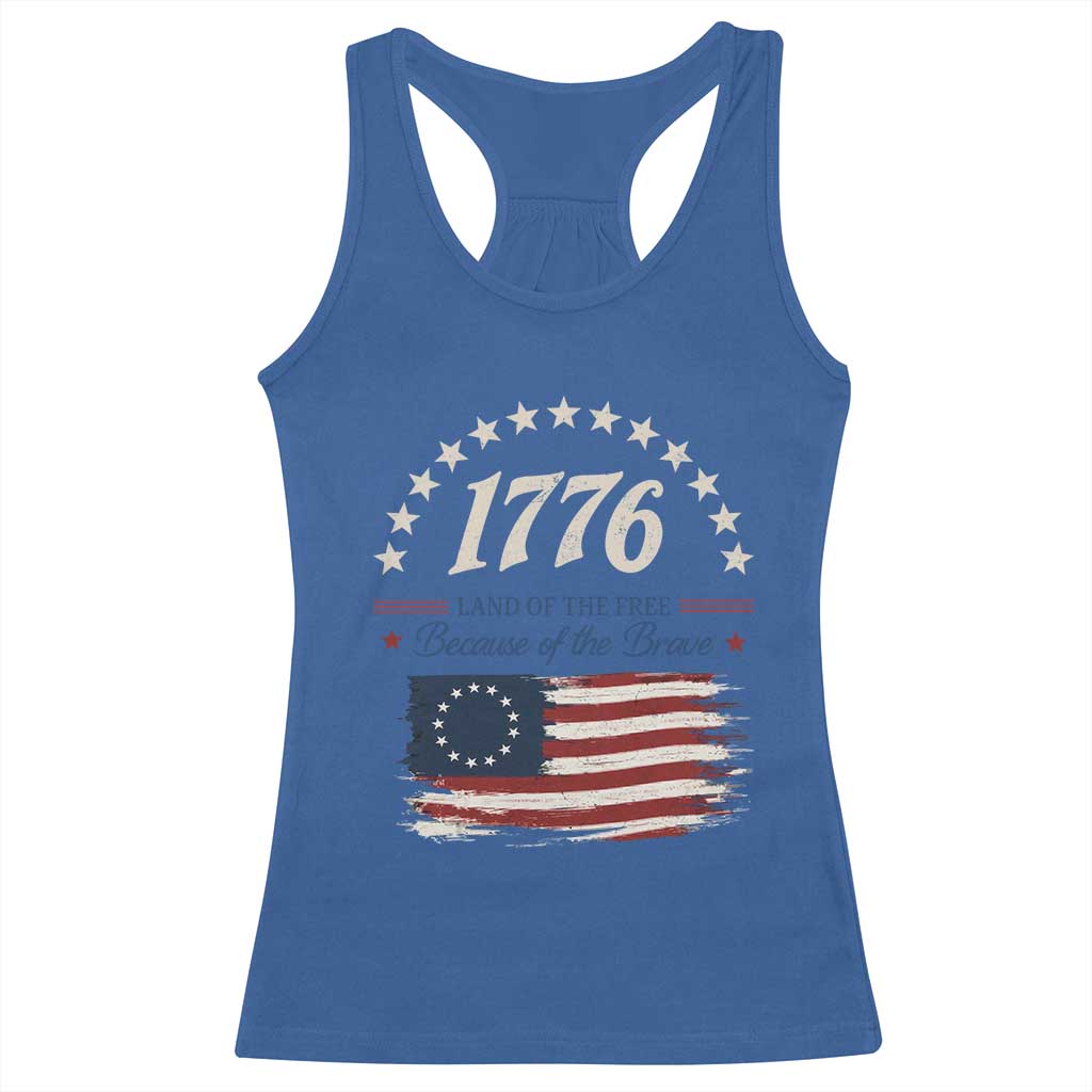1776 Land of the Free Distressed Arch Graphic Racerback Tank Top Vintage Betsy Ross American Flag Stars Retro Patriotic TS02 Royal Blue Print Your Wear