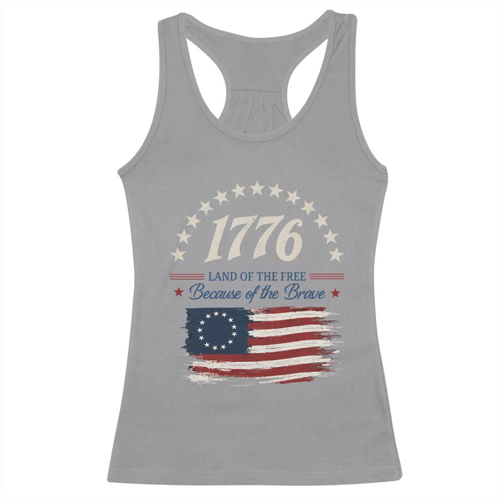 1776 Land of the Free Distressed Arch Graphic Racerback Tank Top Vintage Betsy Ross American Flag Stars Retro Patriotic TS02 Sport Gray Print Your Wear