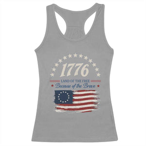 1776 Land of the Free Distressed Arch Graphic Racerback Tank Top Vintage Betsy Ross American Flag Stars Retro Patriotic TS02 Sport Gray Print Your Wear