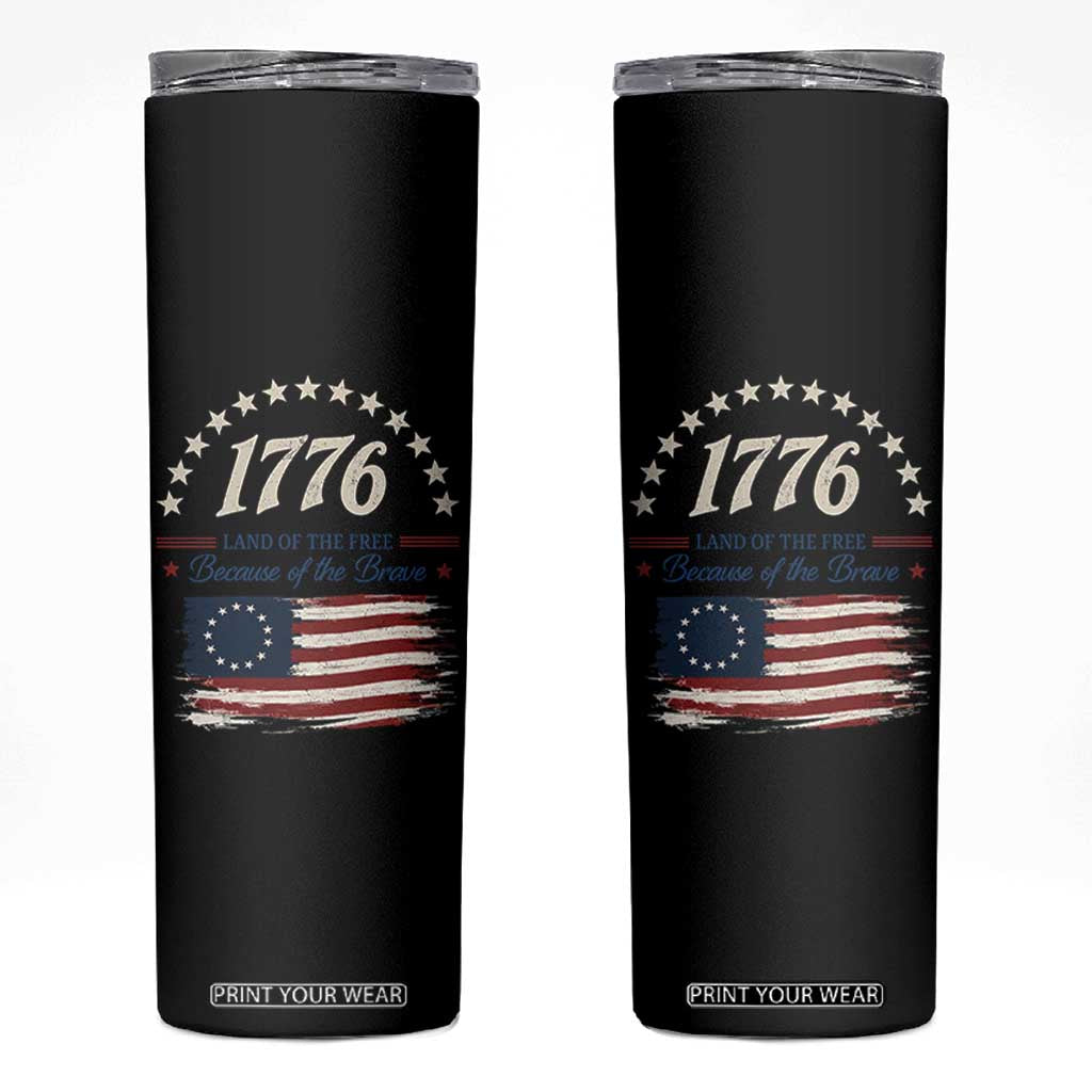 1776 Land of the Free Distressed Arch Graphic Skinny Tumbler Vintage Betsy Ross American Flag Stars Retro Patriotic TS02 Black Print Your Wear