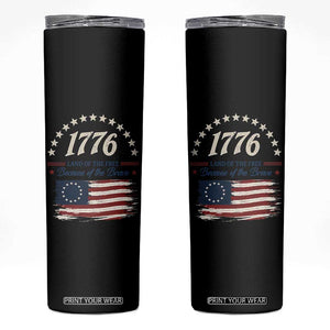 1776 Land of the Free Distressed Arch Graphic Skinny Tumbler Vintage Betsy Ross American Flag Stars Retro Patriotic TS02 Black Print Your Wear