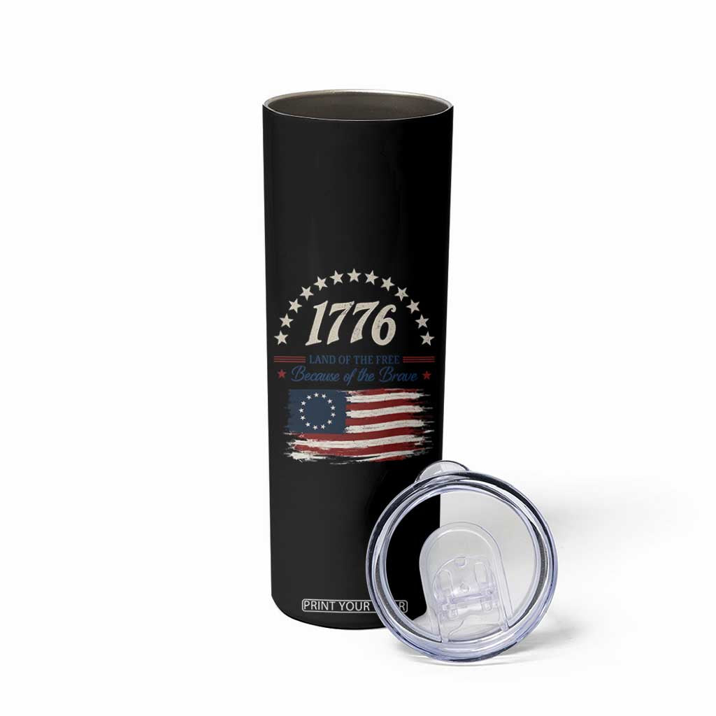 1776 Land of the Free Distressed Arch Graphic Skinny Tumbler Vintage Betsy Ross American Flag Stars Retro Patriotic TS02 Print Your Wear