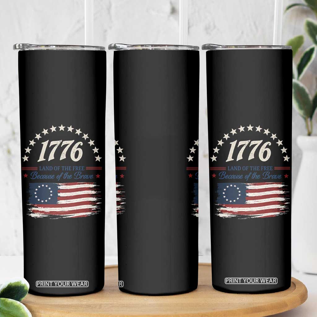 1776 Land of the Free Distressed Arch Graphic Skinny Tumbler Vintage Betsy Ross American Flag Stars Retro Patriotic TS02 Print Your Wear