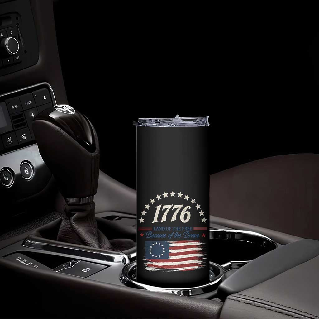 1776 Land of the Free Distressed Arch Graphic Skinny Tumbler Vintage Betsy Ross American Flag Stars Retro Patriotic TS02 Print Your Wear