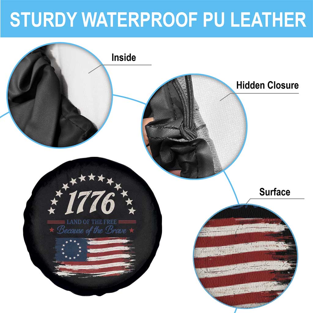 1776 Land of the Free Distressed Arch Graphic Spare Tire Cover Vintage Betsy Ross American Flag Stars Retro Patriotic TS02 Print Your Wear