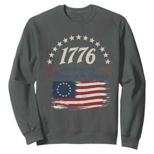 1776 Land of the Free Distressed Arch Graphic Sweatshirt Vintage Betsy Ross American Flag Stars Retro Patriotic TS02 Dark Heather Print Your Wear