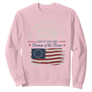 1776 Land of the Free Distressed Arch Graphic Sweatshirt Vintage Betsy Ross American Flag Stars Retro Patriotic TS02 Light Pink Print Your Wear