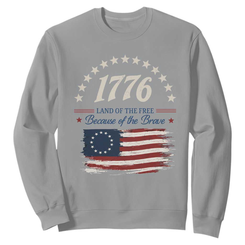 1776 Land of the Free Distressed Arch Graphic Sweatshirt Vintage Betsy Ross American Flag Stars Retro Patriotic TS02 Sport Gray Print Your Wear
