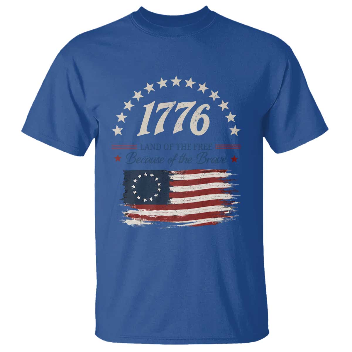 1776 Land of the Free Distressed Arch Graphic T Shirt Vintage Betsy Ross American Flag Stars Retro Patriotic TS02 Royal Blue Print Your Wear