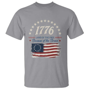 1776 Land of the Free Distressed Arch Graphic T Shirt Vintage Betsy Ross American Flag Stars Retro Patriotic TS02 Sport Gray Print Your Wear
