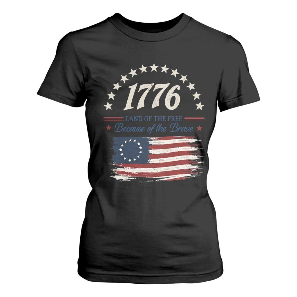 1776 Land of the Free Distressed Arch Graphic T Shirt For Women Vintage Betsy Ross American Flag Stars Retro Patriotic TS02 Black Print Your Wear