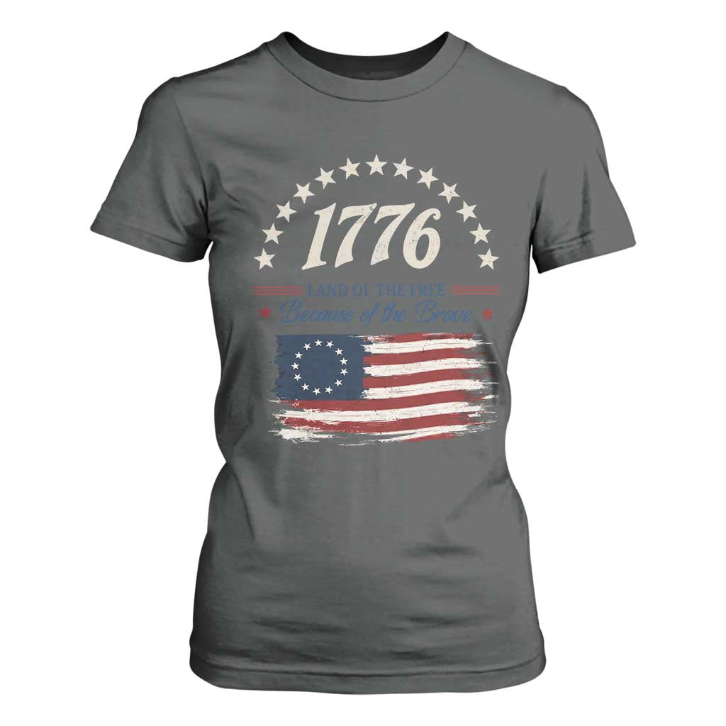 1776 Land of the Free Distressed Arch Graphic T Shirt For Women Vintage Betsy Ross American Flag Stars Retro Patriotic TS02 Dark Heather Print Your Wear