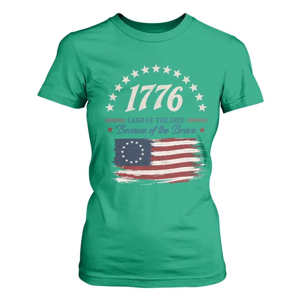 1776 Land of the Free Distressed Arch Graphic T Shirt For Women Vintage Betsy Ross American Flag Stars Retro Patriotic TS02 Irish Green Print Your Wear