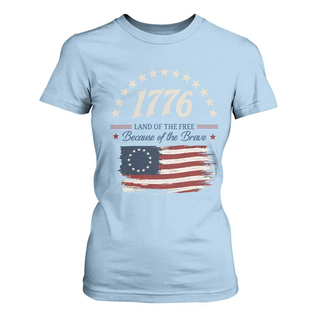 1776 Land of the Free Distressed Arch Graphic T Shirt For Women Vintage Betsy Ross American Flag Stars Retro Patriotic TS02 Light Blue Print Your Wear