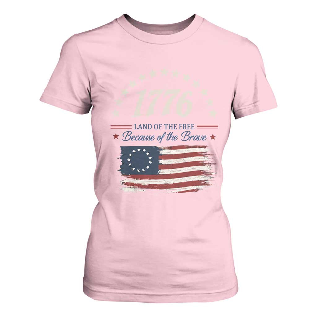 1776 Land of the Free Distressed Arch Graphic T Shirt For Women Vintage Betsy Ross American Flag Stars Retro Patriotic TS02 Light Pink Print Your Wear