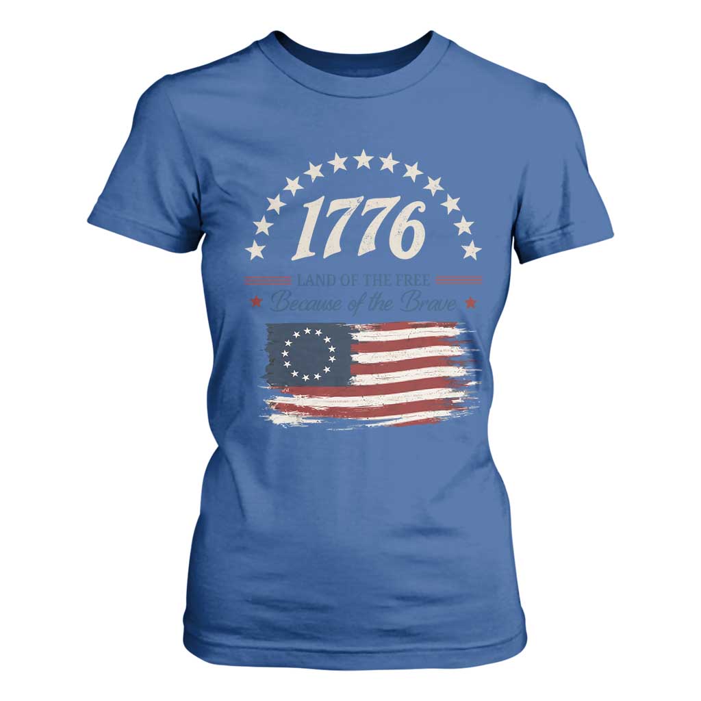 1776 Land of the Free Distressed Arch Graphic T Shirt For Women Vintage Betsy Ross American Flag Stars Retro Patriotic TS02 Royal Blue Print Your Wear