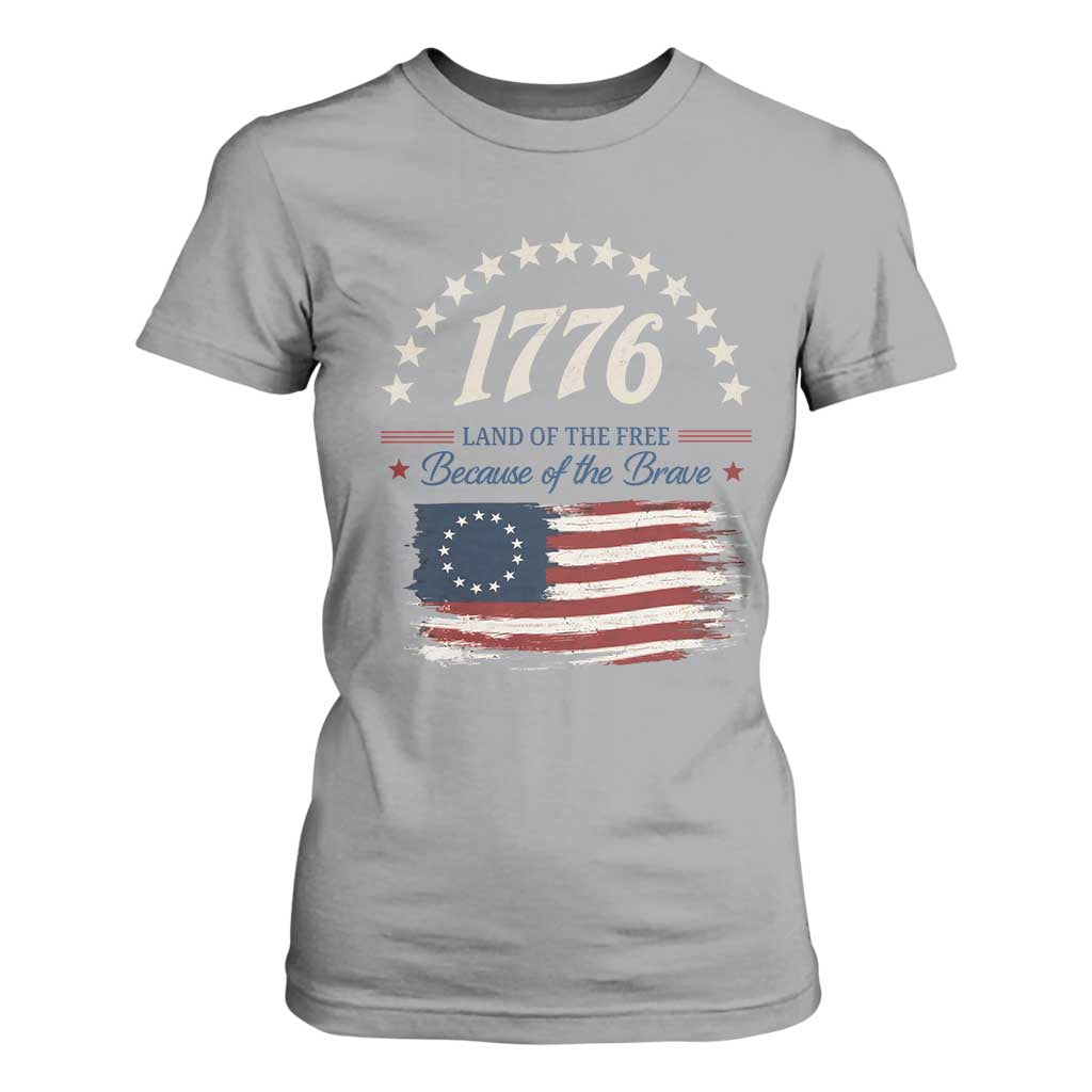 1776 Land of the Free Distressed Arch Graphic T Shirt For Women Vintage Betsy Ross American Flag Stars Retro Patriotic TS02 Sport Gray Print Your Wear