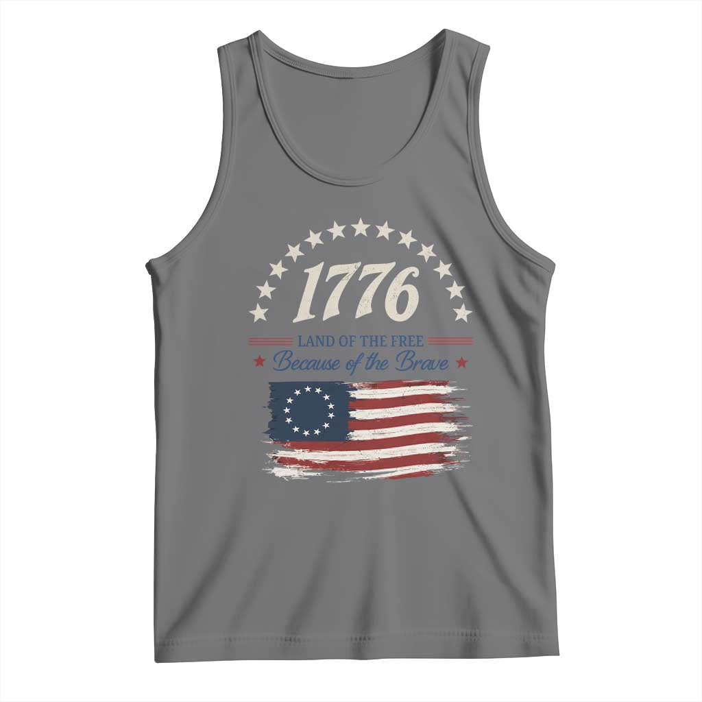1776 Land of the Free Distressed Arch Graphic Tank Top Vintage Betsy Ross American Flag Stars Retro Patriotic TS02 Black Heather Print Your Wear