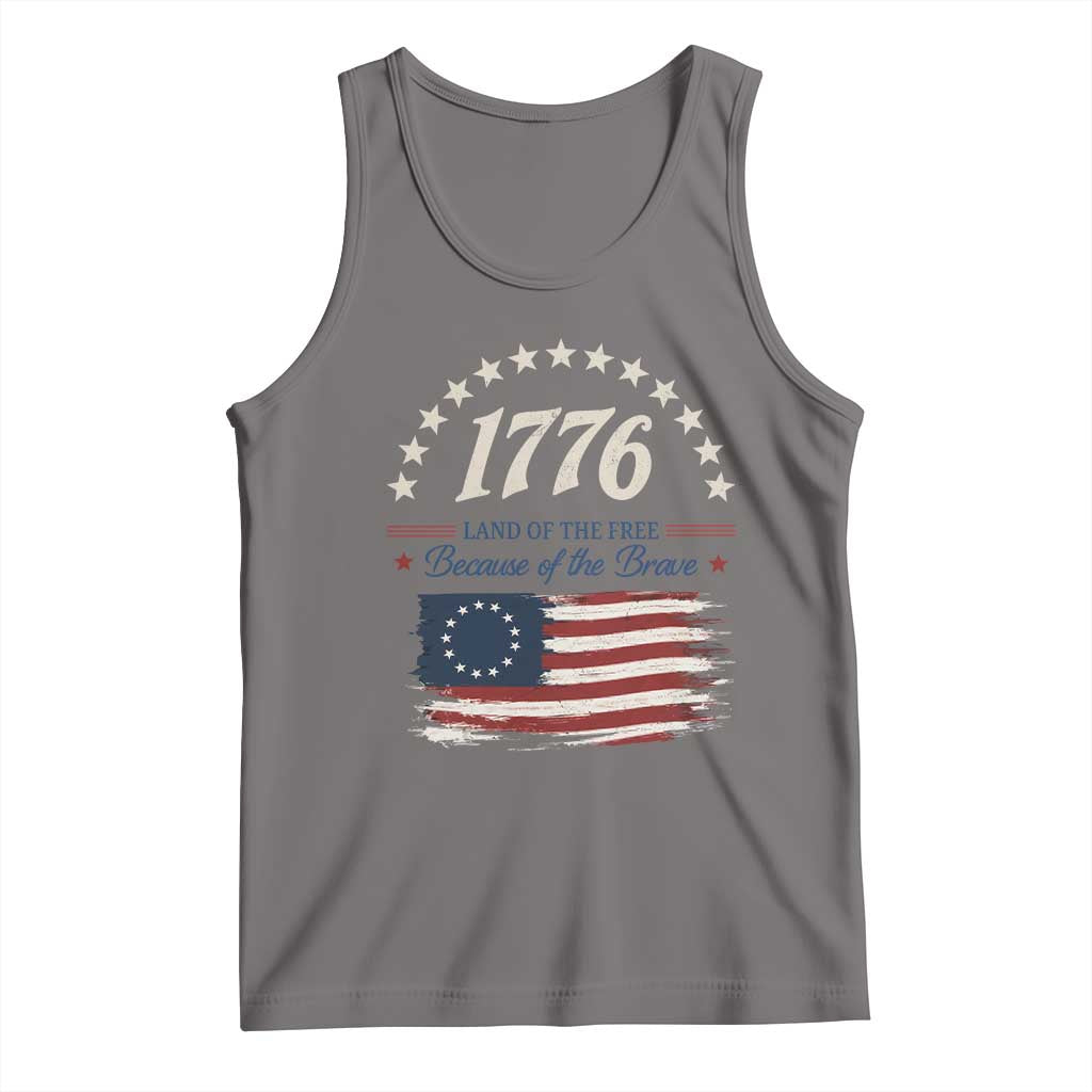 1776 Land of the Free Distressed Arch Graphic Tank Top Vintage Betsy Ross American Flag Stars Retro Patriotic TS02 Deep Heather Print Your Wear