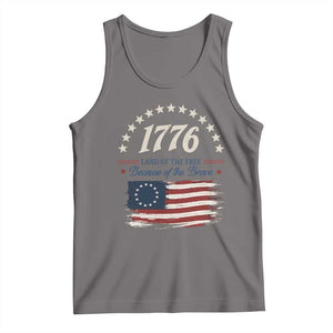 1776 Land of the Free Distressed Arch Graphic Tank Top Vintage Betsy Ross American Flag Stars Retro Patriotic TS02 Deep Heather Print Your Wear