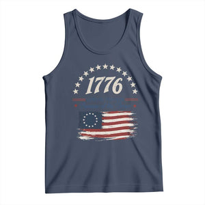1776 Land of the Free Distressed Arch Graphic Tank Top Vintage Betsy Ross American Flag Stars Retro Patriotic TS02 Navy Print Your Wear