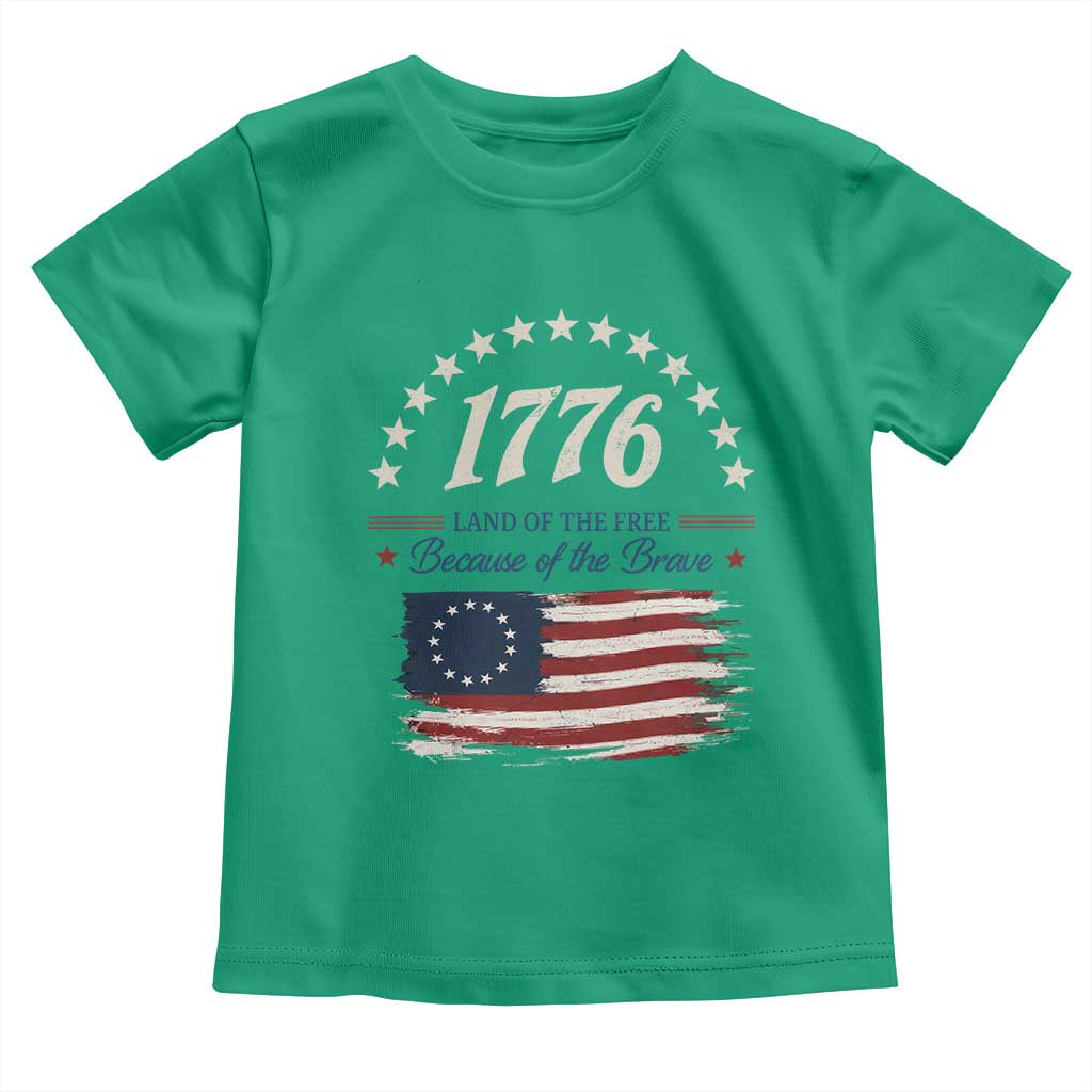 1776 Land of the Free Distressed Arch Graphic Toddler T Shirt Vintage Betsy Ross American Flag Stars Retro Patriotic TS02 Irish Green Print Your Wear