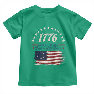 1776 Land of the Free Distressed Arch Graphic Toddler T Shirt Vintage Betsy Ross American Flag Stars Retro Patriotic TS02 Irish Green Print Your Wear