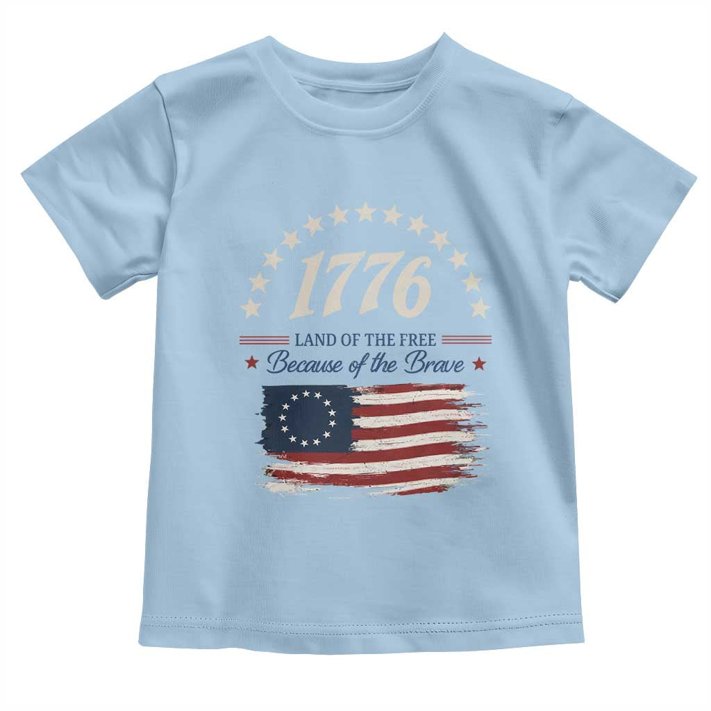 1776 Land of the Free Distressed Arch Graphic Toddler T Shirt Vintage Betsy Ross American Flag Stars Retro Patriotic TS02 Light Blue Print Your Wear