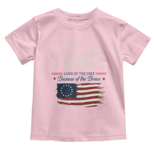 1776 Land of the Free Distressed Arch Graphic Toddler T Shirt Vintage Betsy Ross American Flag Stars Retro Patriotic TS02 Light Pink Print Your Wear