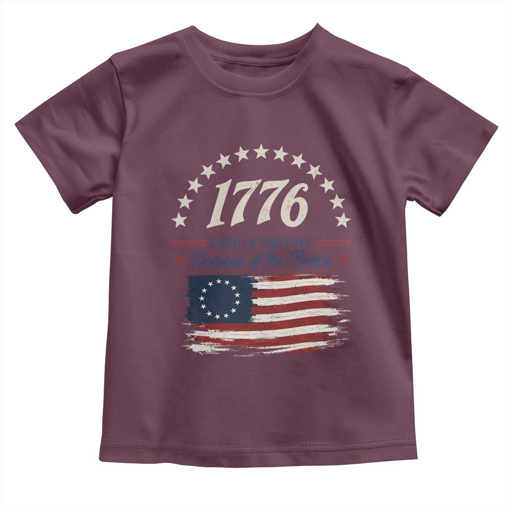 1776 Land of the Free Distressed Arch Graphic Toddler T Shirt Vintage Betsy Ross American Flag Stars Retro Patriotic TS02 Maroon Print Your Wear