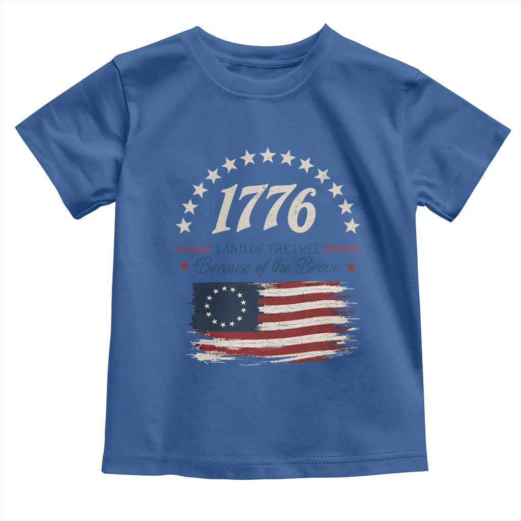 1776 Land of the Free Distressed Arch Graphic Toddler T Shirt Vintage Betsy Ross American Flag Stars Retro Patriotic TS02 Royal Blue Print Your Wear