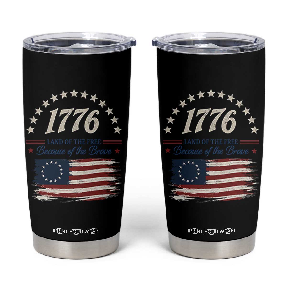1776 Land of the Free Distressed Arch Graphic Tumbler Cup Vintage Betsy Ross American Flag Stars Retro Patriotic TS02 Black Print Your Wear