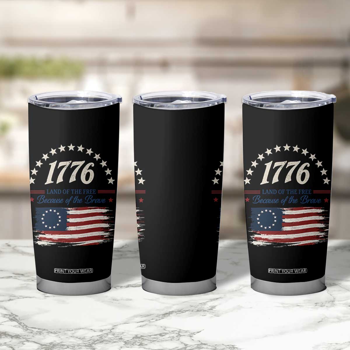 1776 Land of the Free Distressed Arch Graphic Tumbler Cup Vintage Betsy Ross American Flag Stars Retro Patriotic TS02 Print Your Wear