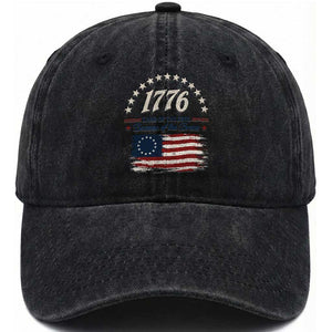 1776 Land of the Free Distressed Arch Graphic Washed Cotton Baseball Cap Vintage Betsy Ross American Flag Stars Retro Patriotic TS02 Print Your Wear