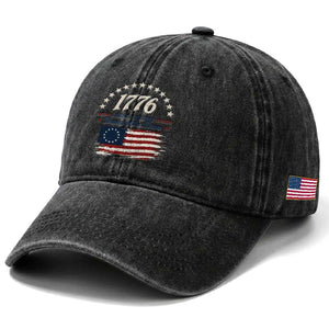1776 Land of the Free Distressed Arch Graphic Washed Cotton Baseball Cap Vintage Betsy Ross American Flag Stars Retro Patriotic TS02 Print Your Wear