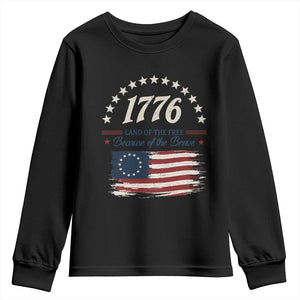 1776 Land of the Free Distressed Arch Graphic Youth Sweatshirt Vintage Betsy Ross American Flag Stars Retro Patriotic TS02 Black Print Your Wear