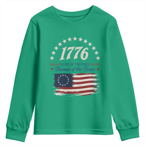 1776 Land of the Free Distressed Arch Graphic Youth Sweatshirt Vintage Betsy Ross American Flag Stars Retro Patriotic TS02 Irish Green Print Your Wear