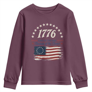 1776 Land of the Free Distressed Arch Graphic Youth Sweatshirt Vintage Betsy Ross American Flag Stars Retro Patriotic TS02 Maroon Print Your Wear