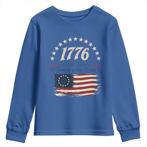 1776 Land of the Free Distressed Arch Graphic Youth Sweatshirt Vintage Betsy Ross American Flag Stars Retro Patriotic TS02 Royal Blue Print Your Wear