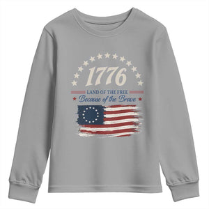 1776 Land of the Free Distressed Arch Graphic Youth Sweatshirt Vintage Betsy Ross American Flag Stars Retro Patriotic TS02 Sport Gray Print Your Wear