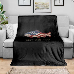 America 250th Anniversary Patriotic Fish Graphic Throw Blanket American Flag Salmon Trout Fishing 1776 to 2026 Semiquincentennial TS02 Print Your Wear