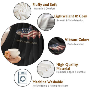 America 250th Anniversary Patriotic Fish Graphic Throw Blanket American Flag Salmon Trout Fishing 1776 to 2026 Semiquincentennial TS02 Print Your Wear