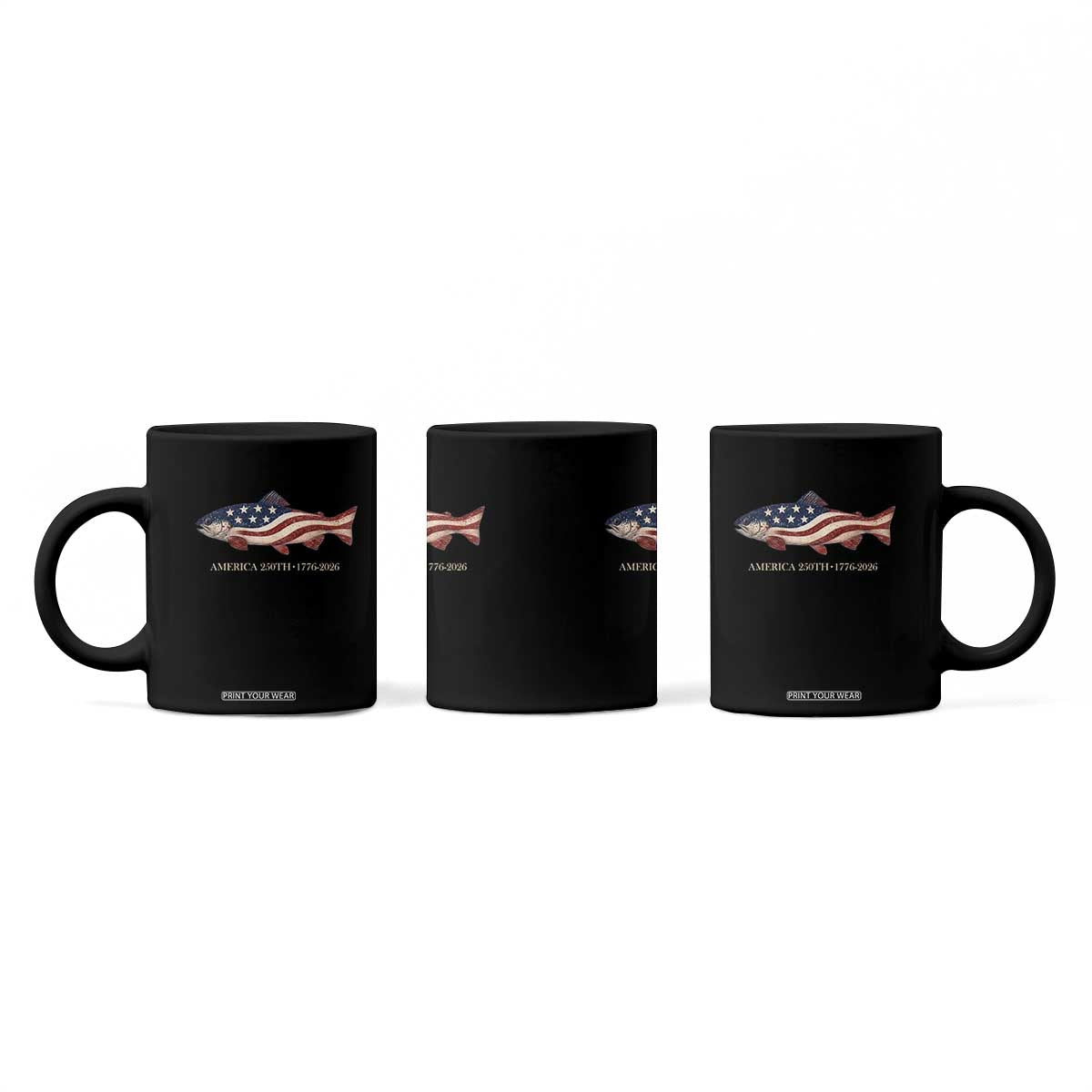 America 250th Anniversary Patriotic Fish Graphic Coffee Mug American Flag Salmon Trout Fishing 1776 to 2026 Semiquincentennial TS02 Print Your Wear