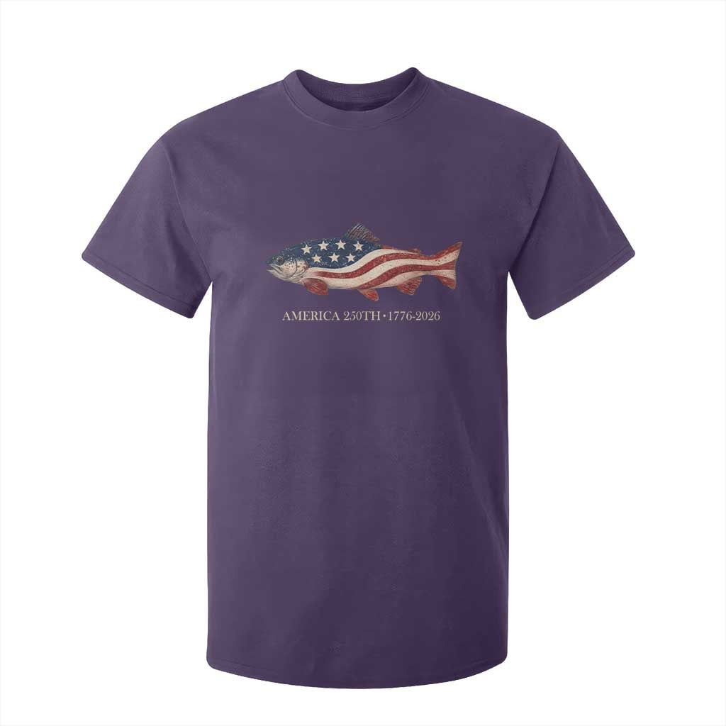 America 250th Anniversary Patriotic Fish Graphic T Shirt For Kid American Flag Salmon Trout Fishing 1776 to 2026 Semiquincentennial TS02 Purple Print Your Wear