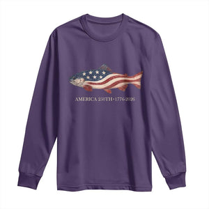 America 250th Anniversary Patriotic Fish Graphic Long Sleeve Shirt American Flag Salmon Trout Fishing 1776 to 2026 Semiquincentennial TS02 Purple Print Your Wear