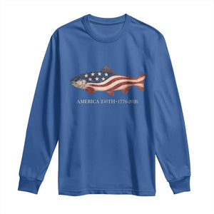 America 250th Anniversary Patriotic Fish Graphic Long Sleeve Shirt American Flag Salmon Trout Fishing 1776 to 2026 Semiquincentennial TS02 Royal Blue Print Your Wear